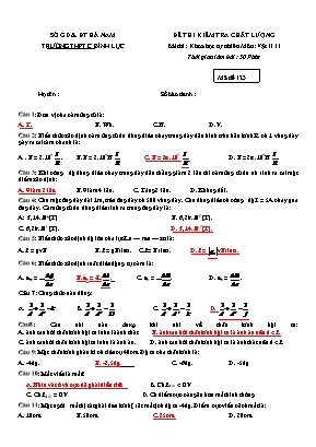 Đề thi kiểm tra chất lượng môn Vật lý Lớp 11 - Mã đề 123 - Trường THPT C Bình Lục